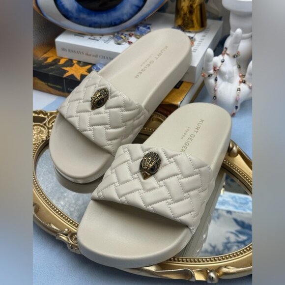 🆕 KURT GEIGER LONDON 🧿 NWOB Meena Eagle Quilted Slide, Bone - Sz 37 US 7 - Picture 9 of 15